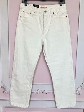 LEVI'S Wedgie Straight Leg Cropped High Rise Button Fly White Jeans--NWT--30